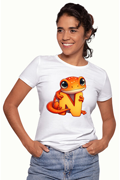 StoryGift Romania Tricou Femei Cu O Soparla Cu Litera "n", Ilustratie, Pentru...