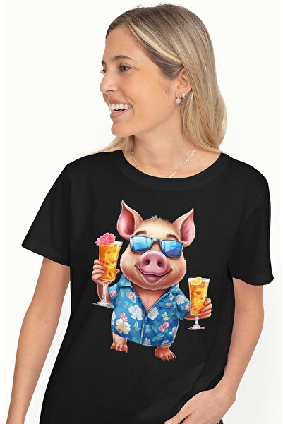 StoryGift Romania Tricou Femei Cu Un Porc In Concediu, Ilustratie, Intr-un Lo...