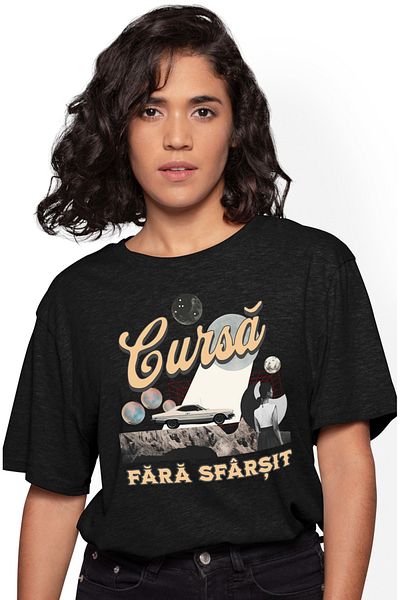 StoryGift Romania Tricou Femei Cursa Fara Sfarsit Masina Viteza Adrenalina Abstract Cu Imprimeu Pe Blk_m