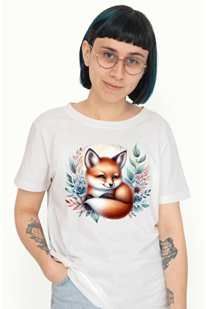 StoryGift Romania Tricou Femei Cu O Vulpe Micuta Care Sta Cuminte, Ilustratie...