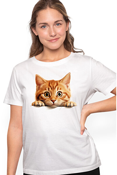 StoryGift Romania Tricou Femei Cu O Pisicuta, Ilustratie, Maro Deschis, Pentr...