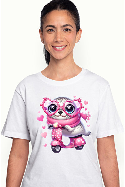 StoryGift Romania Tricou Femei Cu O Foca Fericita Care Conduce Un Scuter, Ilu...