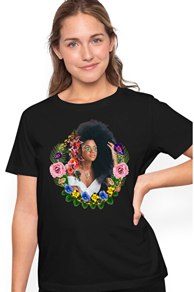 StoryGift Romania Tricou Femei Cu Portret Femeie Par Cret, Make Up Turcoaz, F...