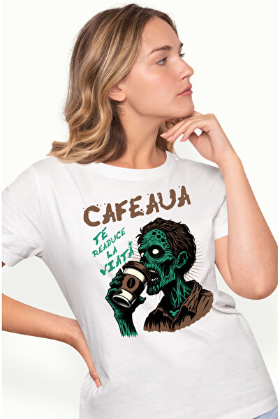 StoryGift Romania Tricou Femei Cafeaua Te Readuce La Viata Zombie Cu Cafea Cu...