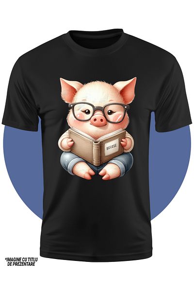 StoryGift Romania Tricou Copii Cu Un Porcusor Cu Ochelari, Tine O Carte, Lectura, Ilustratie, Pentru Pasiona