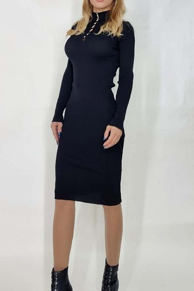 FashionForYou Rochie Francisca, midi, decolteu rotund, cu model decupat, Negru, Mărime S/M, Mărime universală S/M