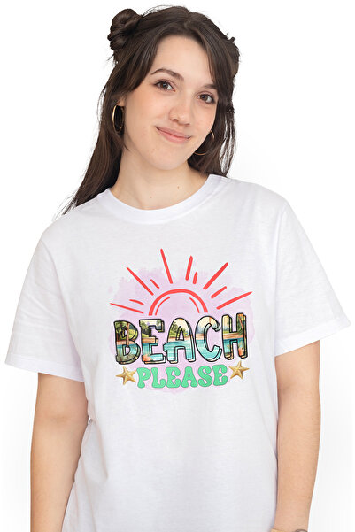 StoryGift Romania Tricou Femei Cu Mesajul "beach, Please", Vara, Vacanta, Rel...