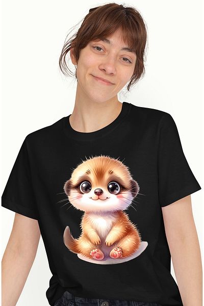 StoryGift Romania Tricou Femei cu o vidra micuta, ilustratie, imbujorata, vesela, fericire, animal BLK_M,STG45505
