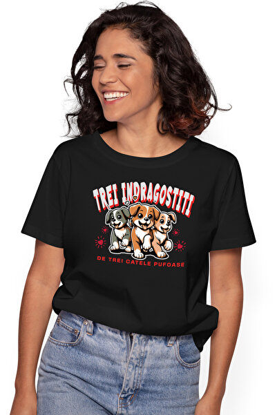 StoryGift Romania Tricou Femei Trei Caini Indragostiti De Trei Catele Pufoase...
