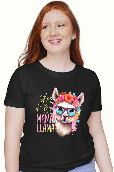 StoryGift Romania Tricou Femei Cu Lama Cu Flori In Cap Cu Mesajul "she's A Ba...