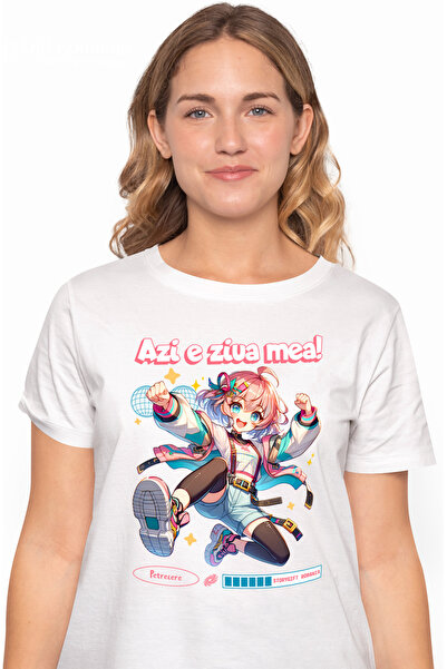 StoryGift Romania Tricou Femei Fata Stil Anime Vesela Text Azi E Ziua Mea! An...