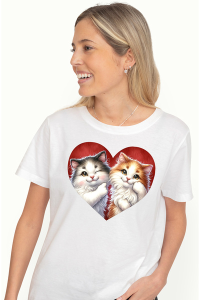 StoryGift Romania Tricou Femei Cu O Inimioara In Care Apar 2 Pisicute Prieten...