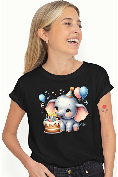 StoryGift Romania Tricou Femei Cu O Femela Elefant Care Sufla In Lumanarile D...