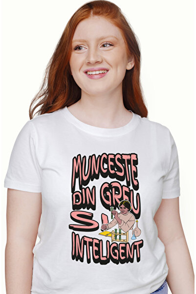 StoryGift Romania Tricou Femei Munceste Din Greu Si Inteligent Femeie In Laborator Cu Imprimeu Pe Wht_l