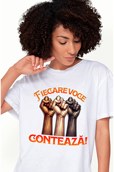 StoryGift Romania Tricou Femei Maini Femei Solidaritatea Text Inspirational Fiecare Voce Conteaza Wht_l