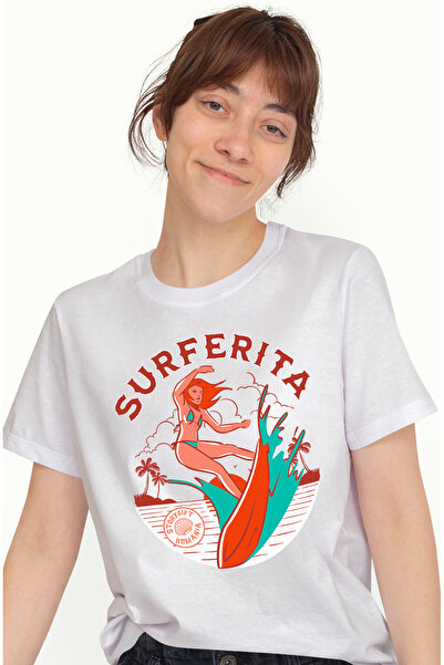 StoryGift Romania Tricou Femei Surferita Femeie Pe Placa De Surf Sport Mare A...