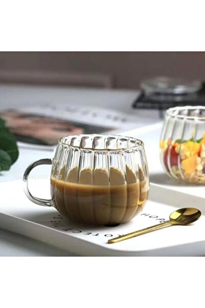 MİS KİTCHEN Coffee Presentation Cup Striped Model 6 Pcs 400 ml Latte, Espresso Cappucino Cup