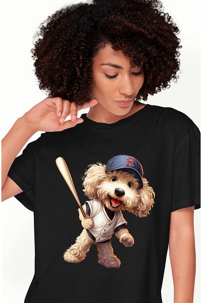 StoryGift Romania Tricou Femei Cu Un Catel Blanos Care Joaca Baseball, Ilustratie, Meci Greu, Comp Blk_l
