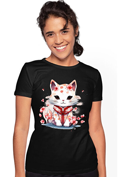 StoryGift Romania Tricou Femei Cu O Pisicuta Alba In Vestimentatie Japoneza, ...