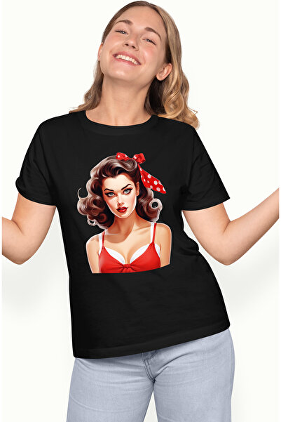 StoryGift Romania Tricou Femei Cu O Femeie Cu Par Saten, Ilustratie, Stil Retro, Vechi, De Moda Ve Blk_m