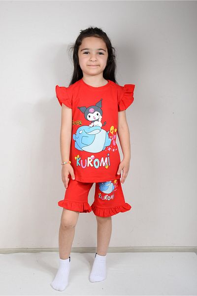 KİDSPİTİRCİK Kuromi Printed Red Shorts Suit (100% Cotton)