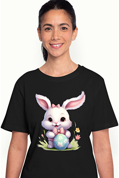 StoryGift Romania Tricou Femei Cu Un Iepuras Care Tine Un Ou Vopsit, Floricel...