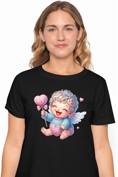StoryGift Romania Tricou Femei Cu Un Bebelus Cupidon, Ilustratie, Acadea, Lan...