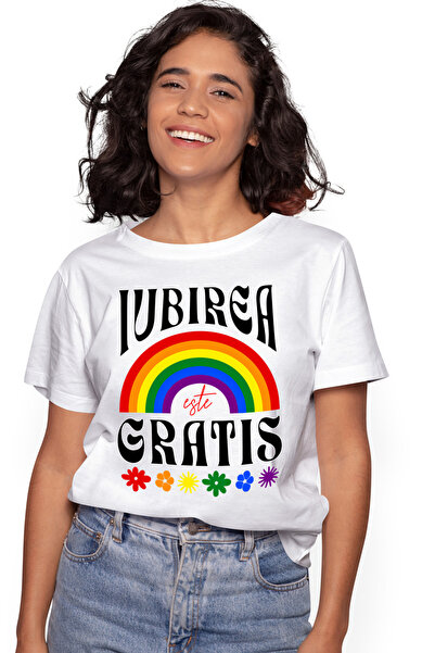StoryGift Romania Tricou Femei Iubirea Este Gratis Curcubeu Flori Colorate Cu...