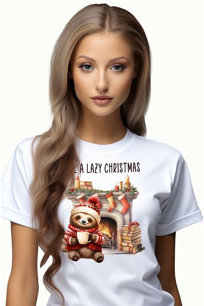 StoryGift Romania Tricou Femei Cu Animalul Sloth/lenes Cu Mesajul "have A Lazy Christmas", Craciun Wht_m