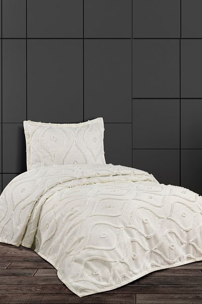 CANDAN ÇEYİZ طقم مفرش سرير فردي من Pompom Delux Eyelet Ecru