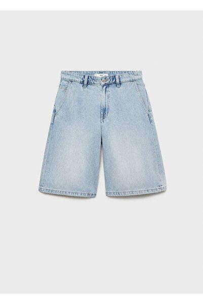 MANGO Woman Düz denim Bermuda şort