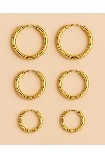 Portakal Esintisi 3 Çift 3 Boy İnce Halka Çelik Küpe