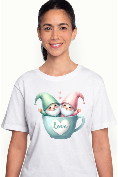 StoryGift Romania Tricou Femei Cu Doi Gnomi Fericiti, Cu Mesajul Love, Cu Imp...