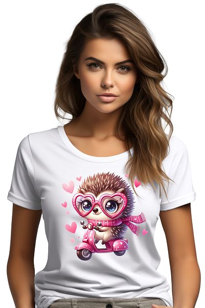 StoryGift Romania Tricou Femei Cu O Femela Arici Vesela Care Conduce Un Scuter, Ilustratie, Viteza Wht_m