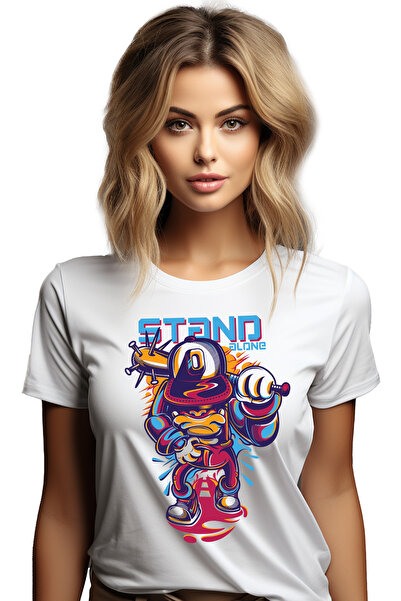 StoryGift Romania Tricou Femei Cu Portret Spartan Cu Bata Cu Tepi, Text In Engleza Stand Alone, Iu Wht_m