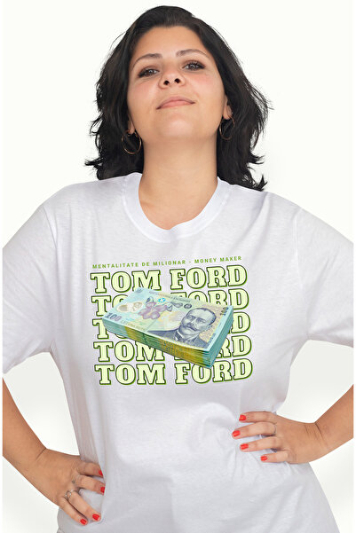 StoryGift Romania Tricou Femei Tom Ford - 100 Lei Romanesti, Cu Imprimeu Pe Fata, 100% Bumbac, Al Wht_l