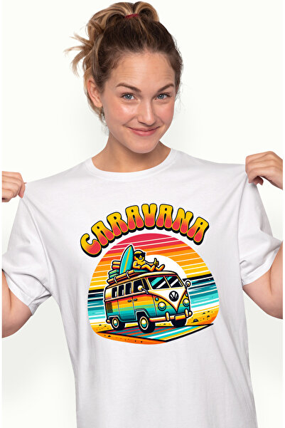 StoryGift Romania Tricou Femei Caravana Relaxarii Barbat Pe Plaja Apus De Soa...