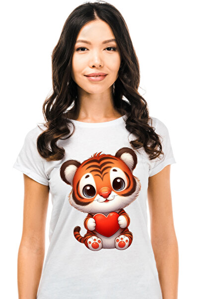 StoryGift Romania Tricou Femei Cu Un Pui De Tigru Care Tine O Inima In Brate,...