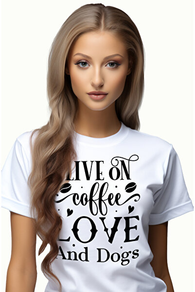 StoryGift Romania Tricou Femei Cu Mesajul "i Live On Coffee, Love And Dogs" -...