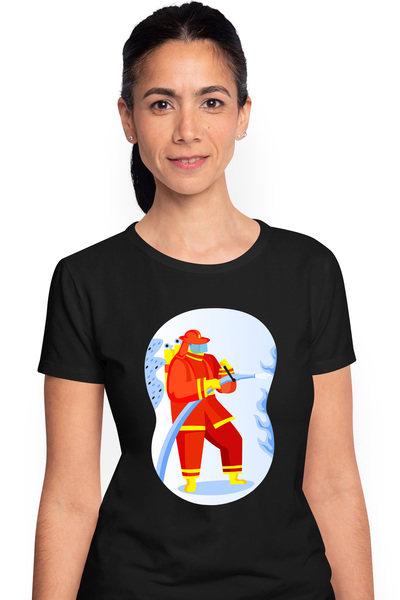 StoryGift Romania Tricou Femei Cu Pompier, Furtun, Costum, Multicolor Cu Imprimeu Pe Fata, 100% B Blk_l