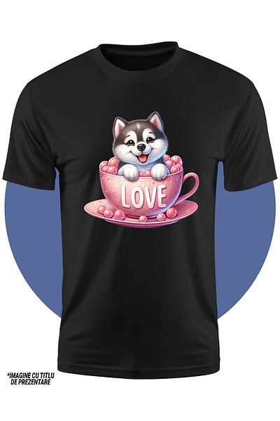 StoryGift Romania Tricou Copii Cu Un Catel Care Are Niste Coarne De Ren, Ilustratie, Fular, Frig, Iarna, Ger