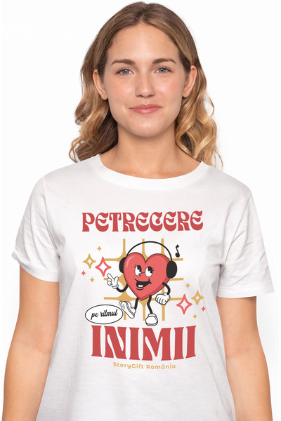 StoryGift Romania Tricou Femei Petrecere Pe Ritmul Inimii Iubitorii De Distra...