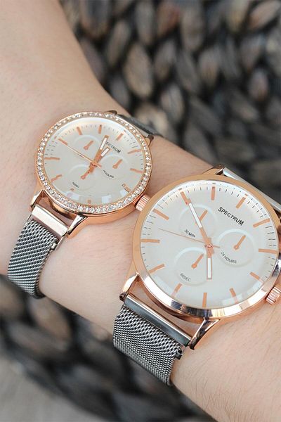 E BULURUM Silver Color Wicker Metal Magnet Watchband Lover Watches