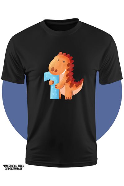StoryGift Romania Tricou Copii Cu Un Dinozaur Cu Cifra 1, Ilustratie, Pentru Copii, Scoala, Elev, Invata, Sc