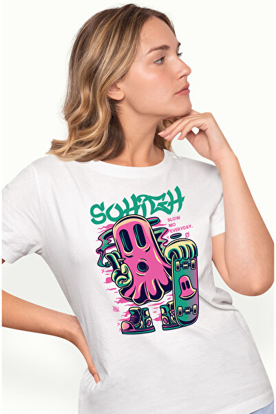 StoryGift Romania Tricou Femei Cu Fantoma Fumand Cu Skateboard Adidasi Cool, ...