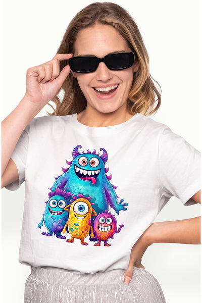 StoryGift Romania Tricou Femei Cu Niste Monstri Fericiti, Ilustratie, Din Alt...