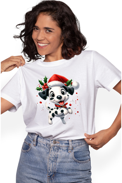 StoryGift Romania Tricou Femei Cu Un Catelus Dalmatian Fericit, Ilustratie, C...