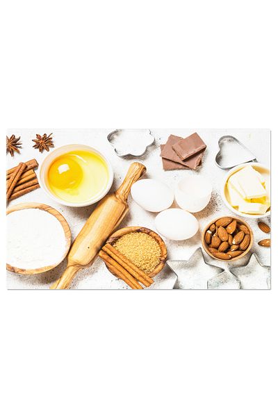 StoryGift Romania Tablou Canvas Ingrediente Pentru Gatit Si Coacere Vedere De Sus Pe Fundal Alb Condimente, Aro