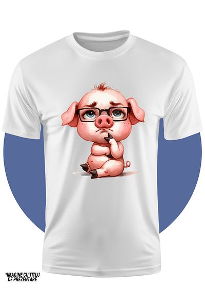StoryGift Romania Tricou Copii Cu Un Porc Tocilar, Poarta Ochelari, Sta Pe Ganduri, Gandeste Prea Mult, Anim