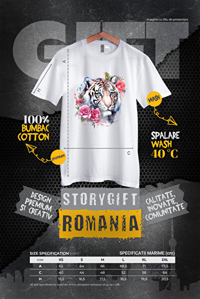 StoryGift Romania Tricou Femei Cu Un Tigru Serios, Ilustratie, Senin, Flori, Natura, Plante, Jungl Wht_l